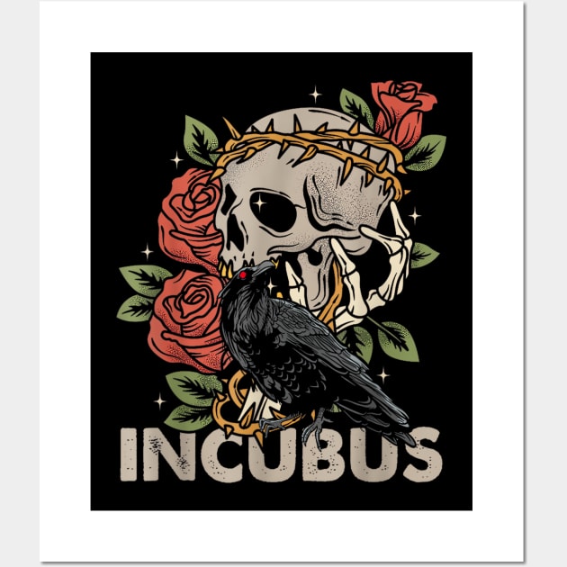 Incubus - Crow Left Skull - Morning And Flower - Gothic Graphic Wall Art by The Full Moon Shop